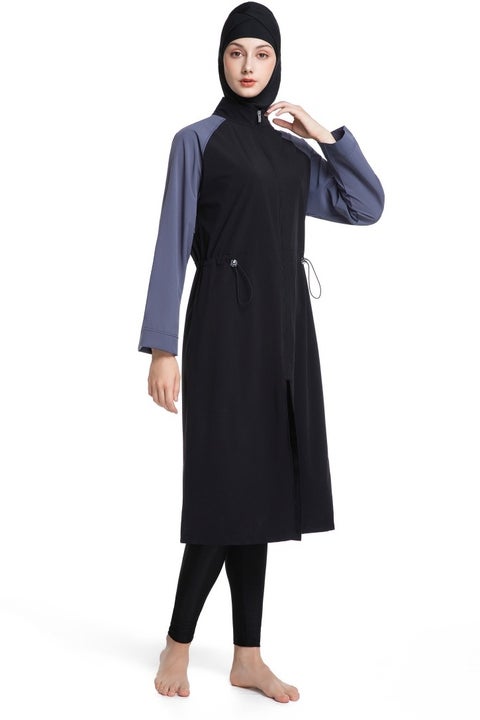 طقم سباحة محافظ من ثلاثة قطع للنساء المسلمات، صيفي، مريح، مضاد للأشعة فوق البنفسجية، بأكمام طويلة وسحّاب، ملابس شاطئية خفيفة الوزن...