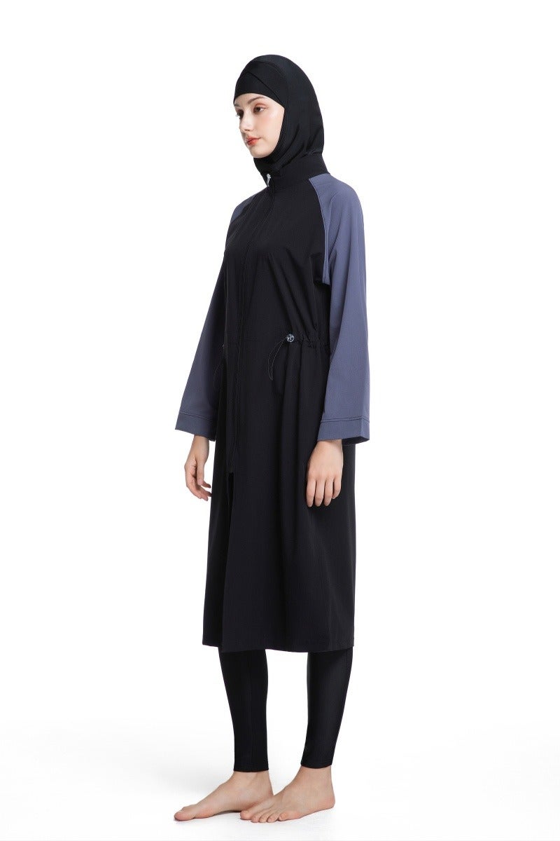 طقم سباحة محافظ من ثلاثة قطع للنساء المسلمات، صيفي، مريح، مضاد للأشعة فوق البنفسجية، بأكمام طويلة وسحّاب، ملابس شاطئية خفيفة الوزن... - Image 3