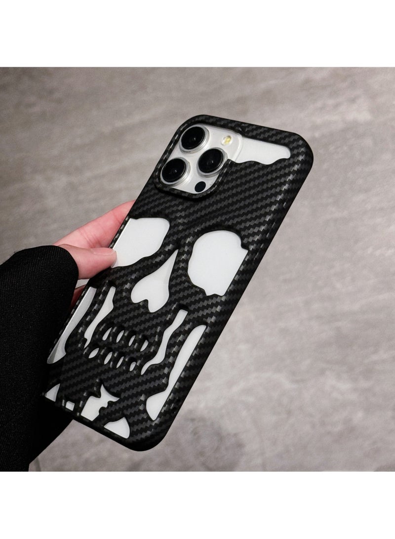 ايكارلوس جراب لهاتف iPhone 16 Pro Max مصنوع من ألياف الكربون بتصميم جمجمة مع غطاء خلفي منحوت للحماية الكاملة - Image 4