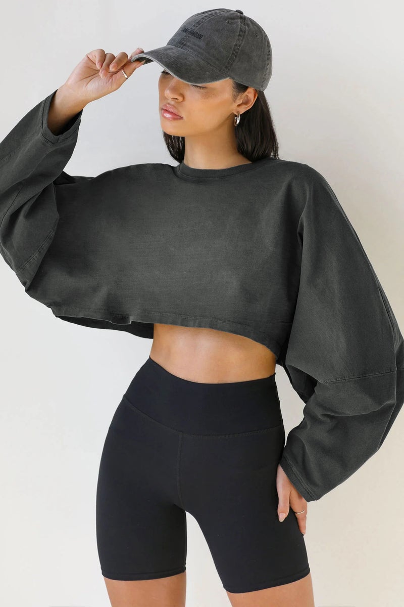 2024 Navel Crewneck Sweater Women'S Short Sports Base Shirt T-Shirt Knitted Shirt Long Sleeve Top - Image 1