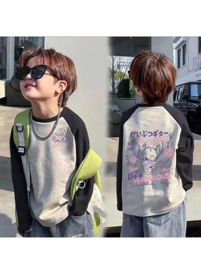 100% Cotton Long-sleeved T-shirt New Autum Baby Round Neck Cartoon Tops For Boys And Girls, Medium And Large Kidsren's Casual Bottoming Shirts