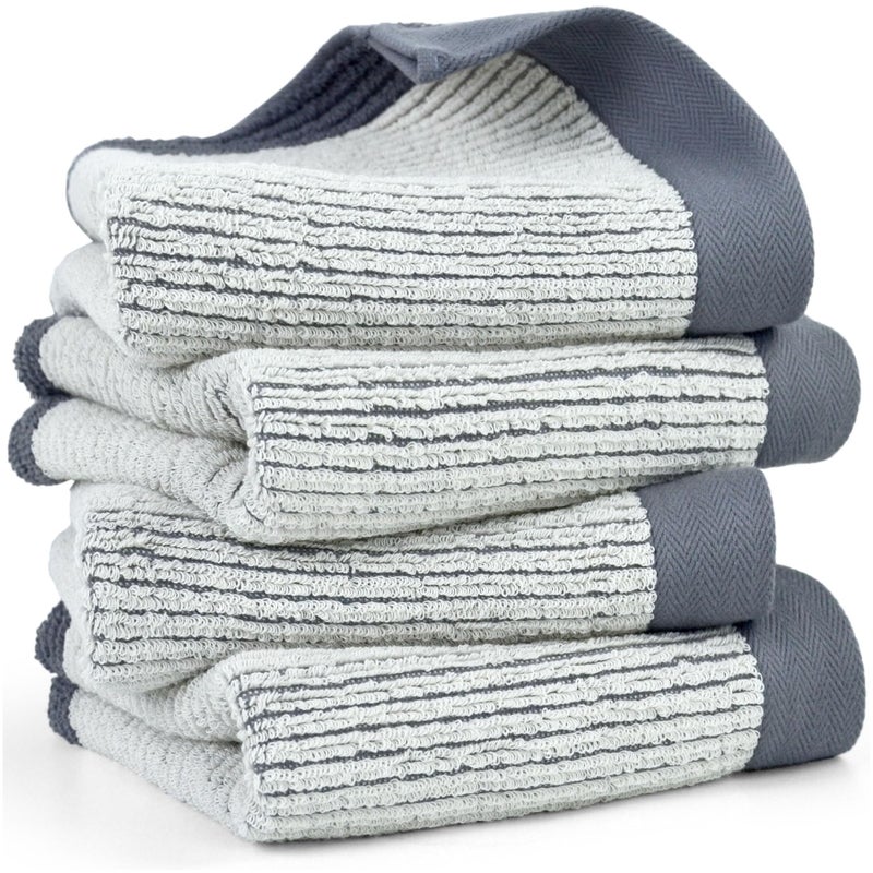 Cleanbear Hand Towels for Bathroom set of 4, Jacquard Weaved Cotton Face Towels, 28 x 13.7 Inches, Gray - Image 1