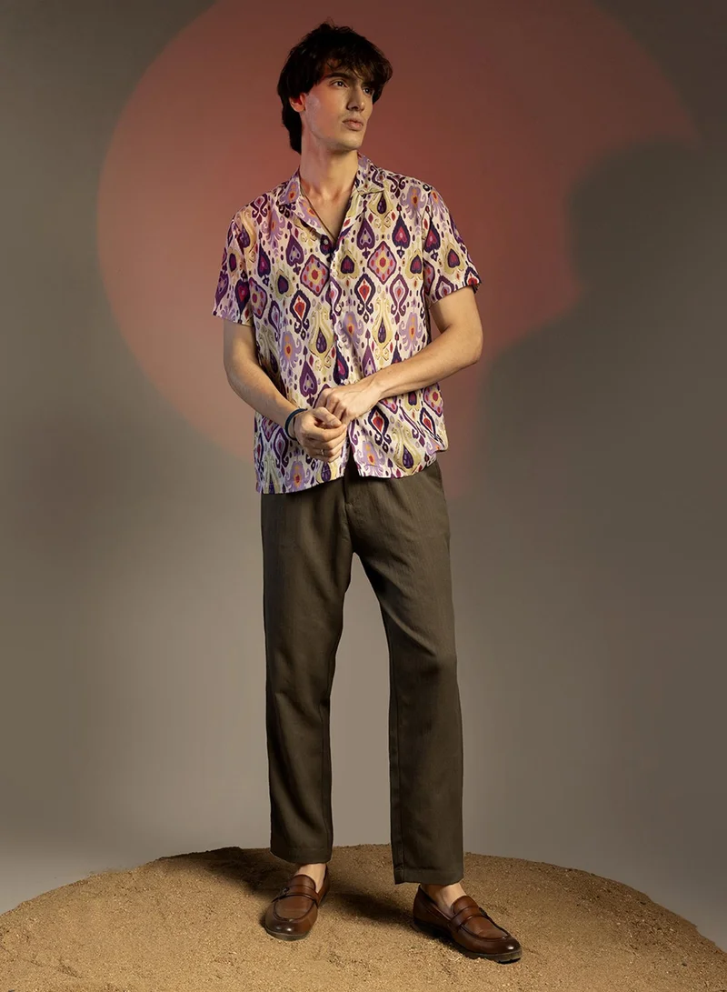 Campus Sutra Men's Lavender & Pear Yellow Ethnic Shirt