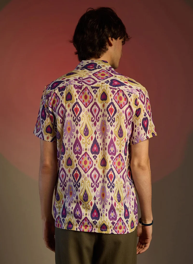Campus Sutra Men's Lavender & Pear Yellow Ethnic Shirt