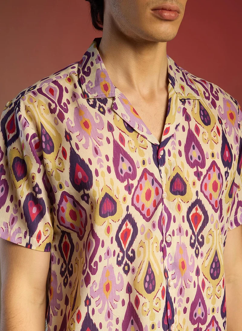Campus Sutra Men's Lavender & Pear Yellow Ethnic Shirt