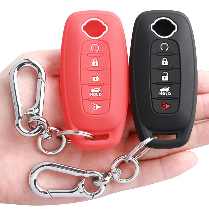 TANDRIVE 5Button Key Fob Cover for 2023 2024 2025 Nissan Rogue Pathfinder and 2024 2025 Sentra Silicone 2Pack Black and Red