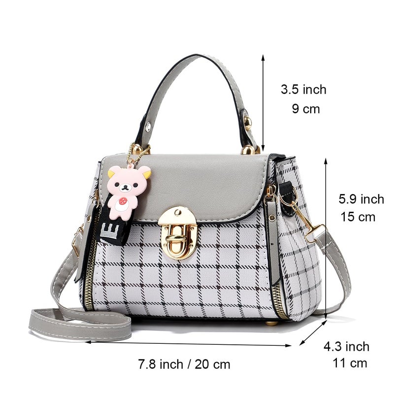 Xiaoyu Small Purses and Handbags for Women Fashion Crossbody Bag Lightweight Shoulder Bag Plaid Pattern Satchel (Grey) - Image 3