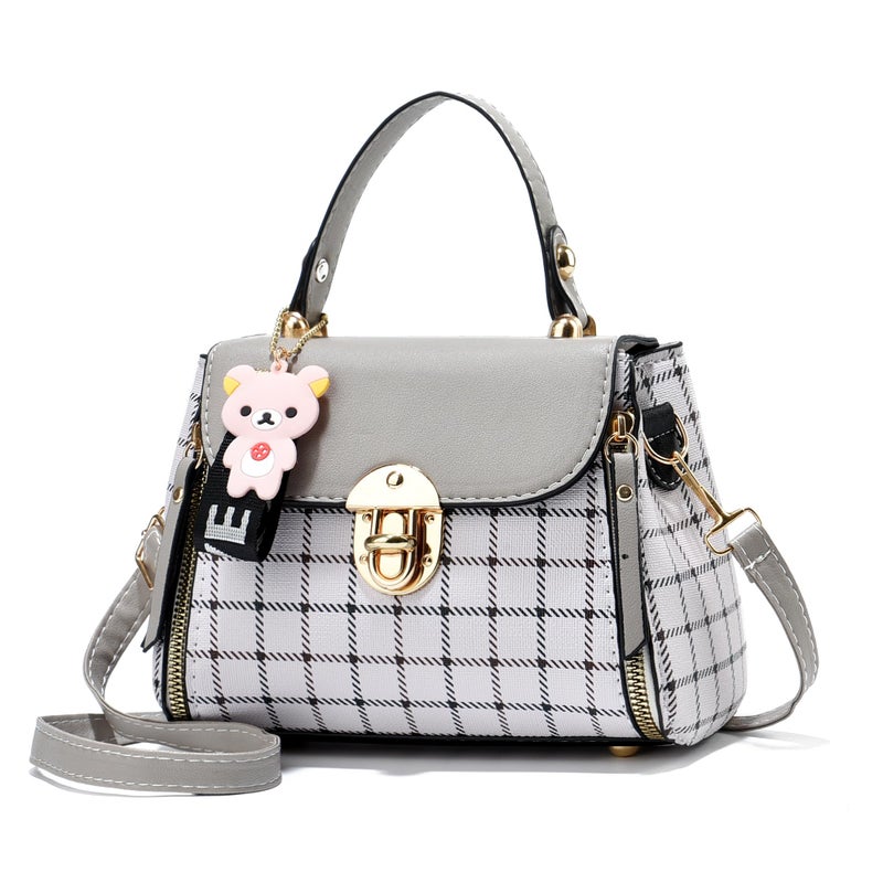 Xiaoyu Small Purses and Handbags for Women Fashion Crossbody Bag Lightweight Shoulder Bag Plaid Pattern Satchel (Grey) - Image 1