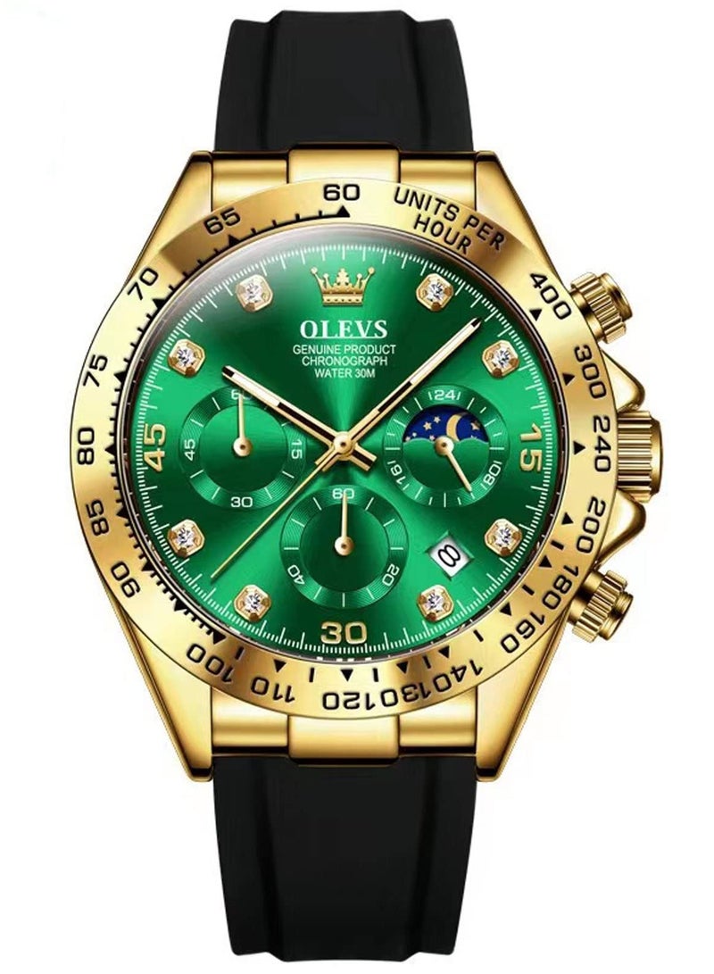 OLEVS Men's Chronograph Quartz Watches, Leather Strap Gold Case with Day Date, Waterproof Stainless Steel Wrist Watch, Luminous Watches for Men, Fashion, Leisure - Image 1