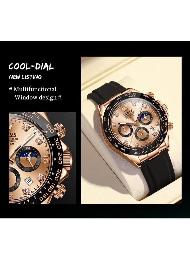 OLEVS Men's Chronograph Quartz Watches, Leather Strap Gold Case with Day Date, Waterproof Stainless Steel Wrist Watch, Luminous Watches for Men, Fashion, Leisure - Image 4