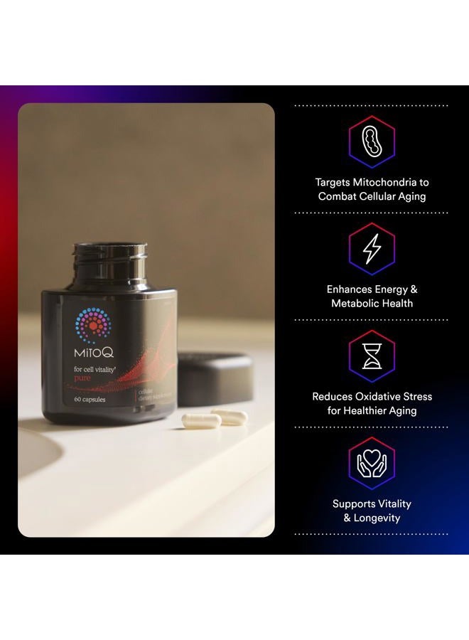 MitoQ Pure Mitochondria-targeted Antioxidant Supplement | Reducing Free Radical Damage & Oxidative Stress | Supports Cellular Longevity, Metabolic Health, Healthier Aging, and Energy (60 Capsules) - Image 2