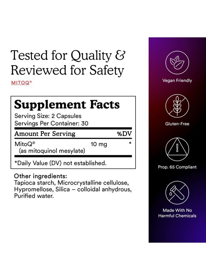 MitoQ Pure Mitochondria-targeted Antioxidant Supplement | Reducing Free Radical Damage & Oxidative Stress | Supports Cellular Longevity, Metabolic Health, Healthier Aging, and Energy (60 Capsules) - Image 5