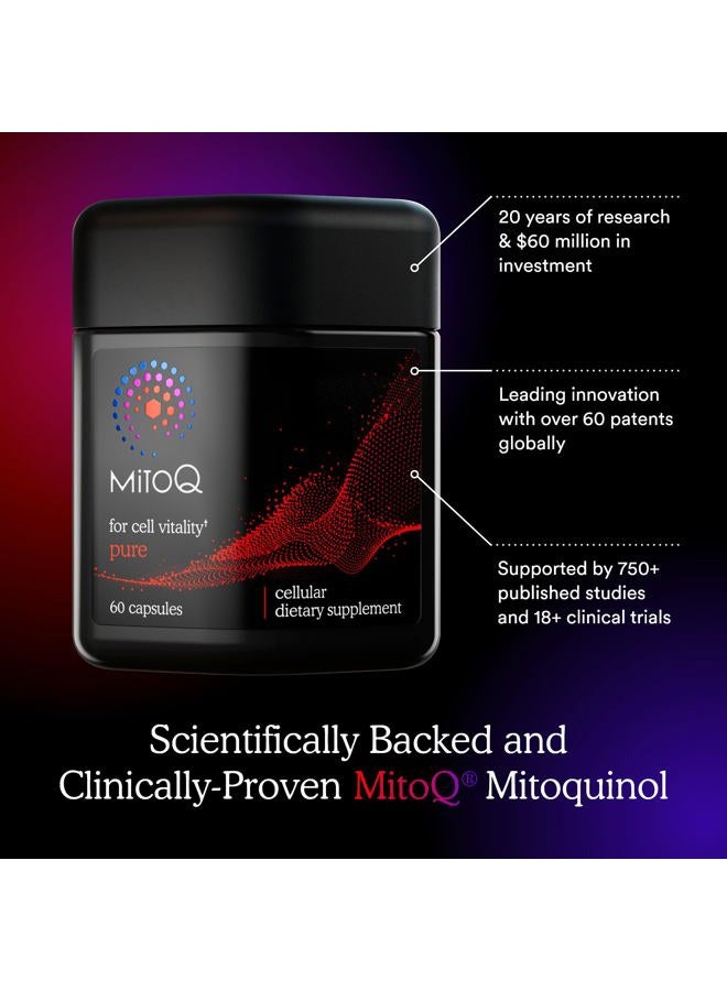 MitoQ Pure Mitochondria-targeted Antioxidant Supplement | Reducing Free Radical Damage & Oxidative Stress | Supports Cellular Longevity, Metabolic Health, Healthier Aging, and Energy (60 Capsules) - Image 4