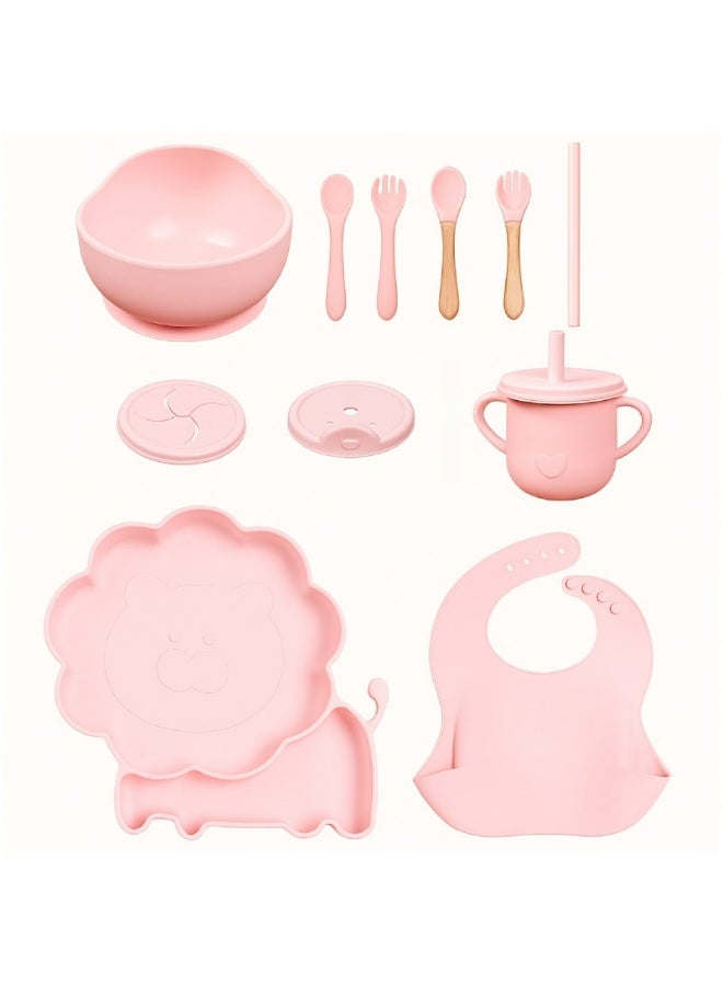 شيكو مجموعة إطعام الطفل المتكاملة من Chicco - عدد 11 قطعة - بتصميم الأسد من السيليكون لتدريب الأطفال على الأكل - Image 1