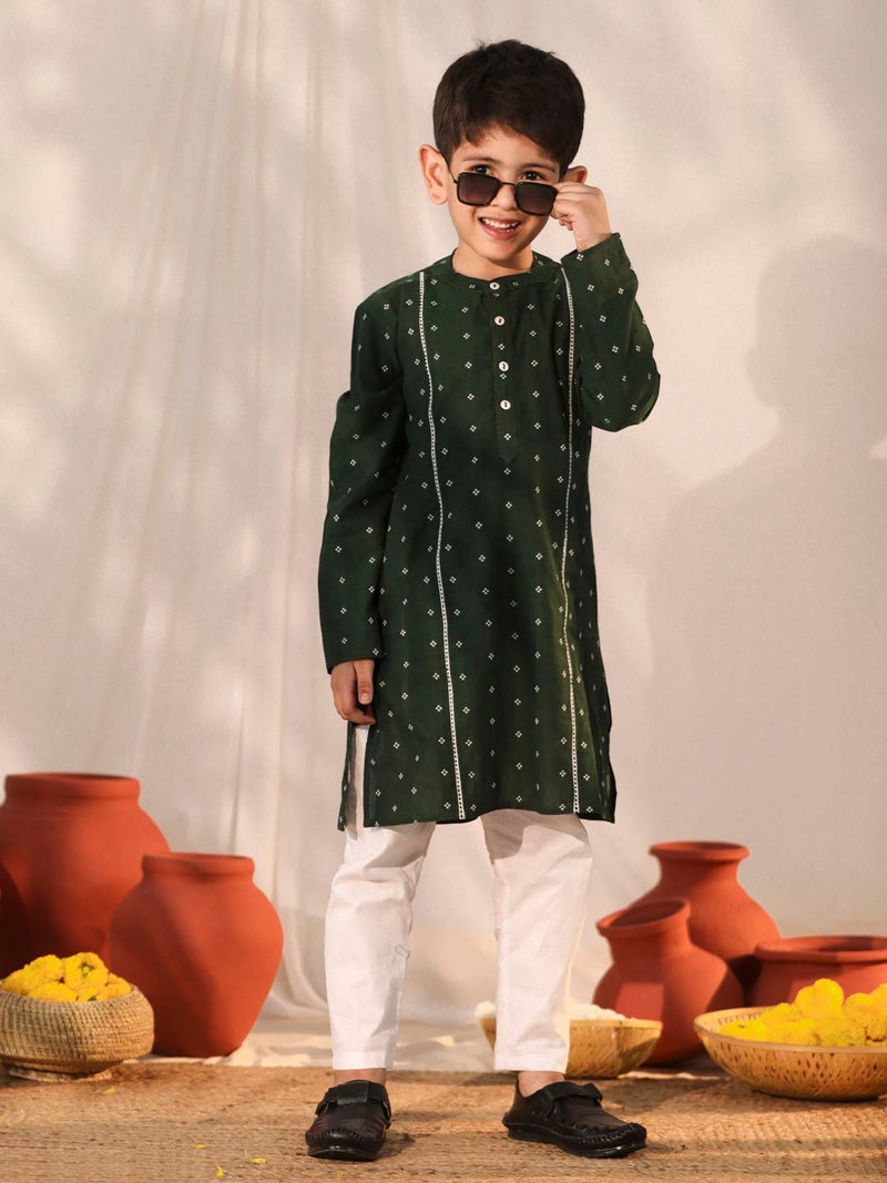 PRASHA Boys' Bottle Green Kurta Pyjama Set - Image 1