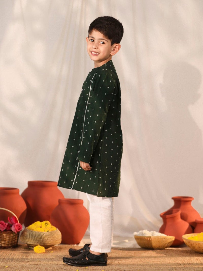 PRASHA Boys' Bottle Green Kurta Pyjama Set - Image 2