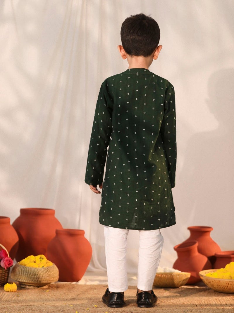 PRASHA Boys' Bottle Green Kurta Pyjama Set - Image 3