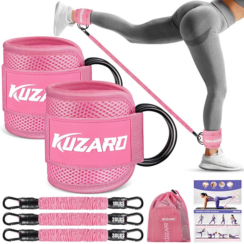 KUZARO Ankle Resistance Bands with Cuffs, Ankle Weights Bands for Working Out, Women Leg and Glutes Workout Equipment, Exercise Bands for Kickbacks, Butt and Booty Trainer, Home Gym Fitness Equipment - Image 1