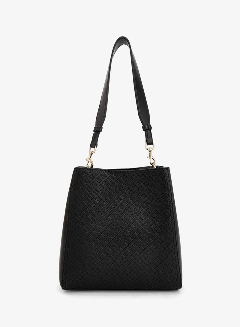 Elle Monogram Embossed Shoulder Bag With Metallic Accent