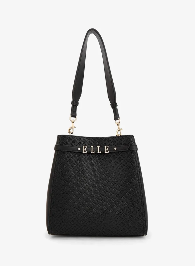 Elle Monogram Embossed Shoulder Bag With Metallic Accent