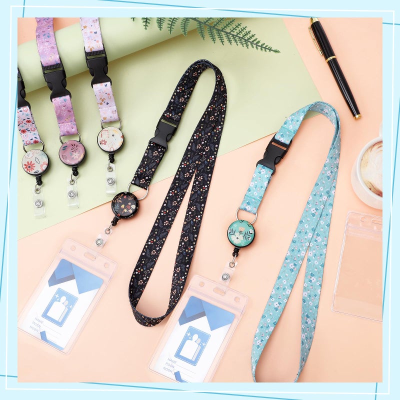 Prudiut Floral Style 6 Pack Lanyards with Waterproof ID Badge Holder and Retractable Badge Reel - Image 4