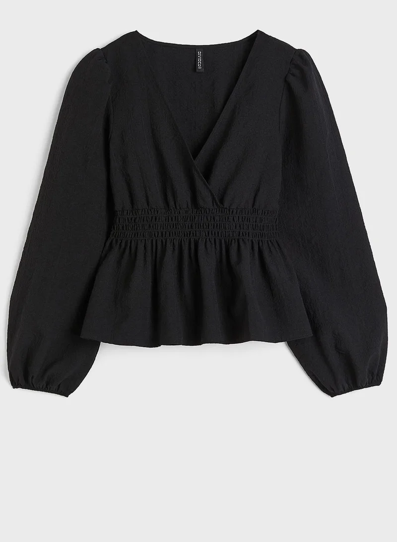 H&M Puff Sleeve Checked Top