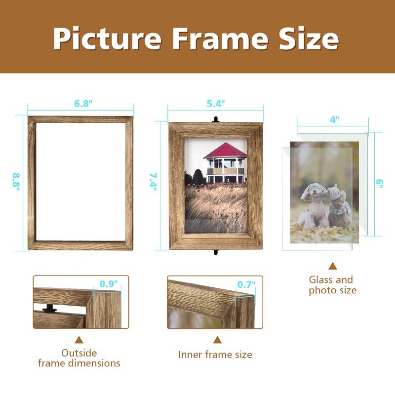 Emfogo 4x6 Picture Frame Rustic Wood Hinged Folding Triple Picture Frames Collage, Double-Sided Display Rotatable High Definition Glass Photo Frame for Home TableTop(Carbonized Black) - Image 5