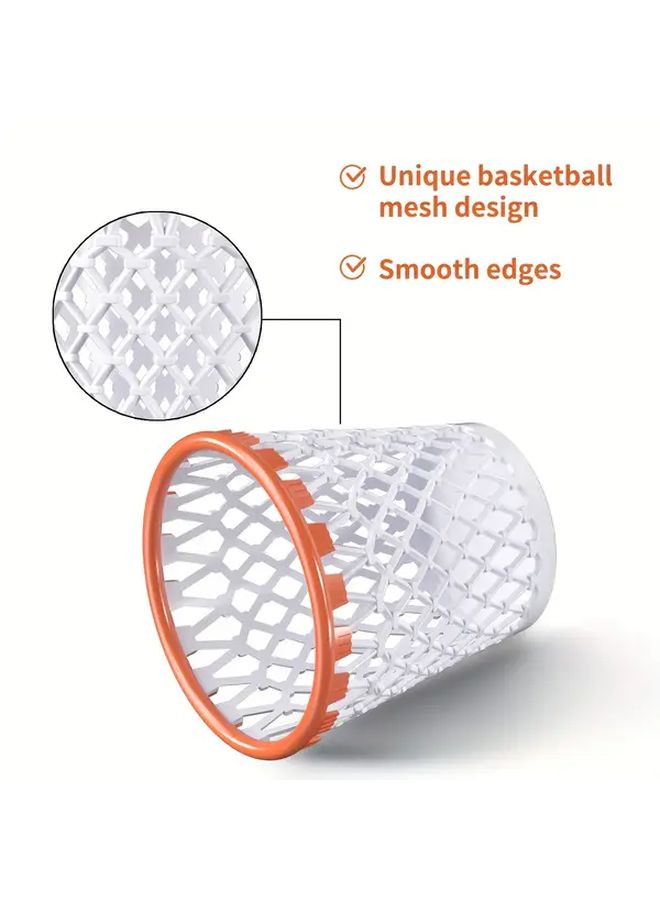 Basketball Hoop Desk Organizer White Large Capacity Pen Holder Open Basket Design - Image 5