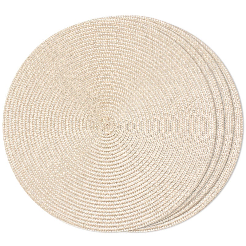 FunWheat Round Braided Placemats Set of 4 Table Mats for Dining Tables Woven Washable NonSlip Place mats 15inch Ivory 4pcs