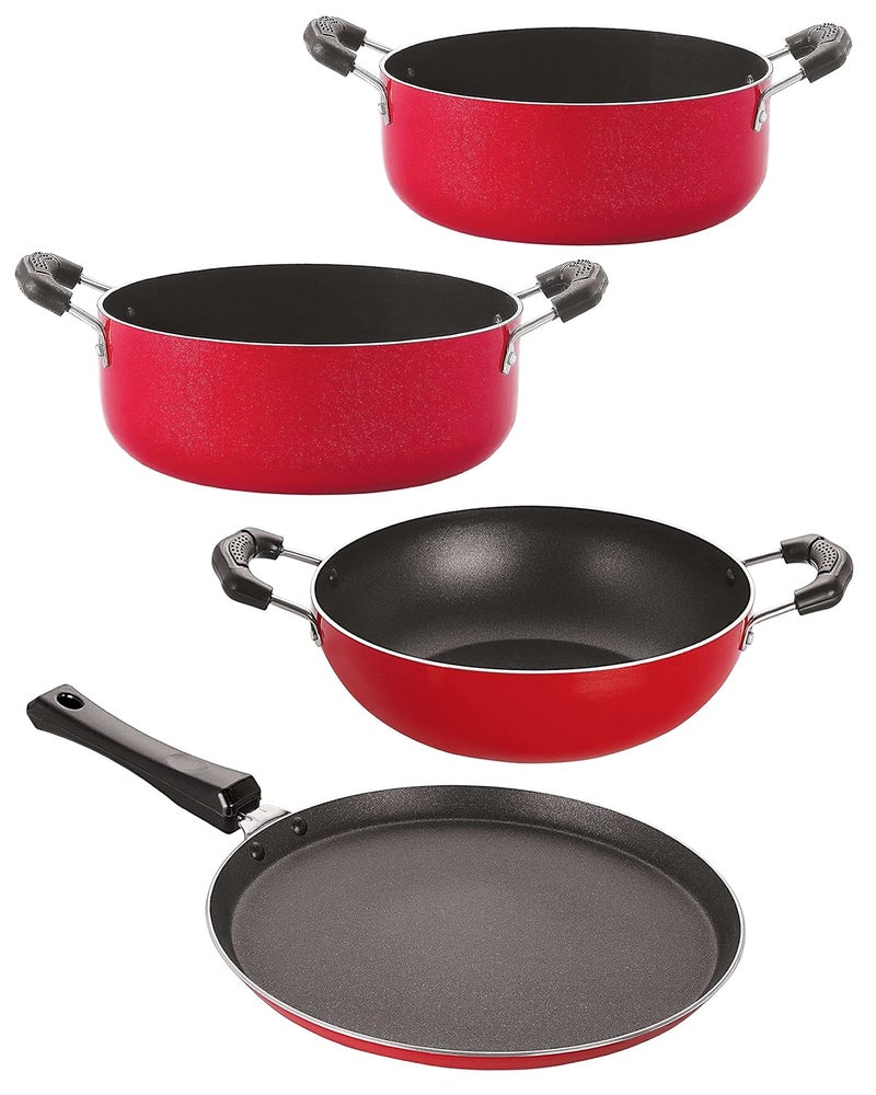 Nirlon Nirlon Non Stick Aluminium Heat Resistance Cookware Set of 4 Pieces with Bakelite Handle Gas Compatible FT11_KD14_CS26_CS24 