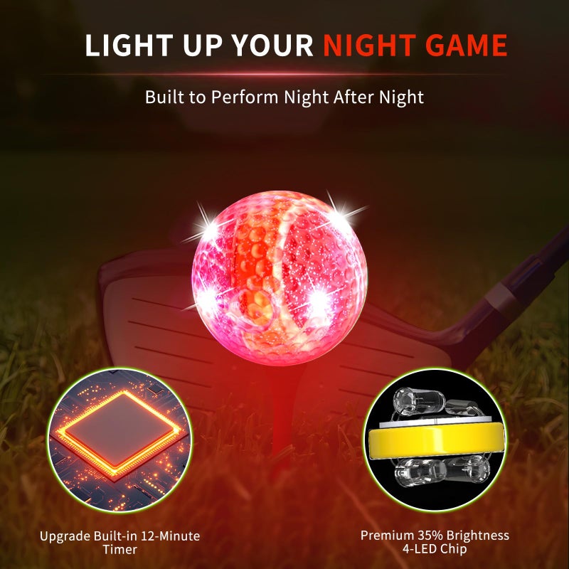 Crestgolf 6 Pack Glow in The Dark Golf Balls Light up Night Led Golf Balls with 12-Minute Reset Timer Gift Sets for Men Women - Image 4