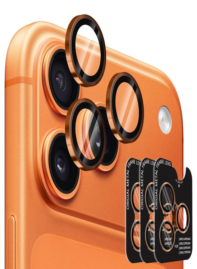 Orzero (3 Sets) Orzero Camera Lens Protector Compatible for iPhone 17 Pro/17 Pro Max/16 Pro/16 Pro Max/15 Pro/15 Pro Max/14 Pro/14 Pro Max, Protector de Cámera Individual Metal Ring Glass - Orange - Image 1