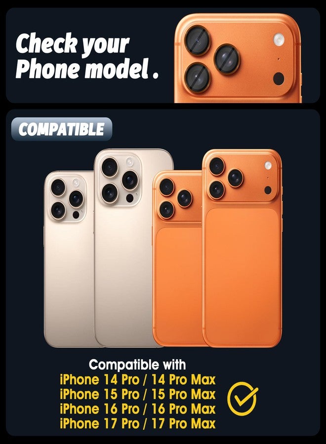 Orzero (3 Sets) Orzero Camera Lens Protector Compatible for iPhone 17 Pro/17 Pro Max/16 Pro/16 Pro Max/15 Pro/15 Pro Max/14 Pro/14 Pro Max, Protector de Cámera Individual Metal Ring Glass - Orange - Image 2