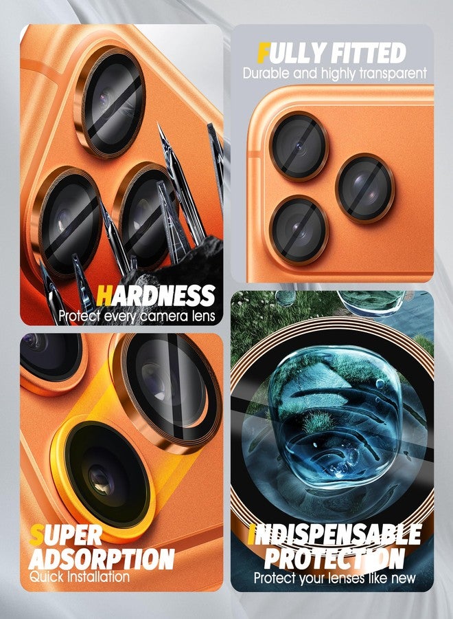 Orzero (3 Sets) Orzero Camera Lens Protector Compatible for iPhone 17 Pro/17 Pro Max/16 Pro/16 Pro Max/15 Pro/15 Pro Max/14 Pro/14 Pro Max, Protector de Cámera Individual Metal Ring Glass - Orange - Image 3