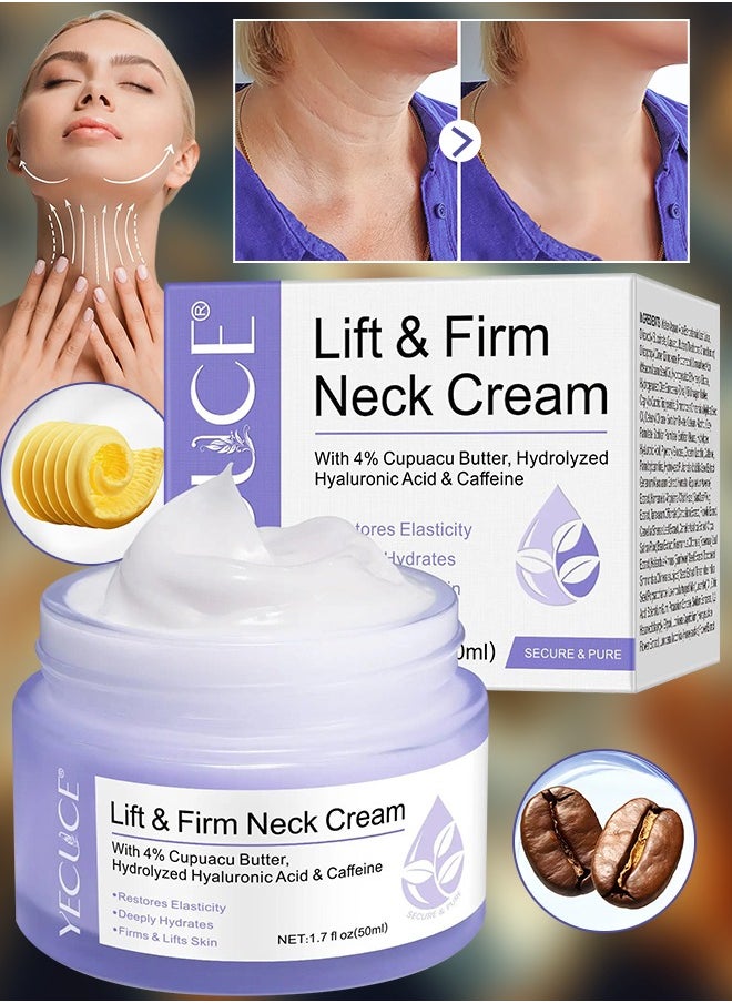 Yecuce Lift & Firm Neck Cream 50ml Neck Firming And Lifting Cream with 4% Cupuacu Butter Hydrolyzed Hyaluronic Acid & Caffeine Deeply Hydrates Moisturize & Smooths Reduce Sagging & Wrinkles  - Image 1