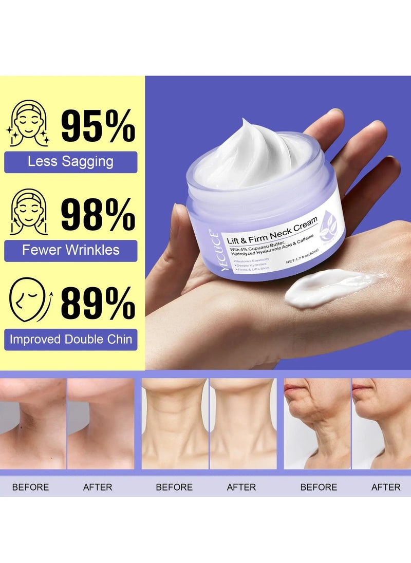 Yecuce Lift & Firm Neck Cream 50ml Neck Firming And Lifting Cream with 4% Cupuacu Butter Hydrolyzed Hyaluronic Acid & Caffeine Deeply Hydrates Moisturize & Smooths Reduce Sagging & Wrinkles  - Image 5