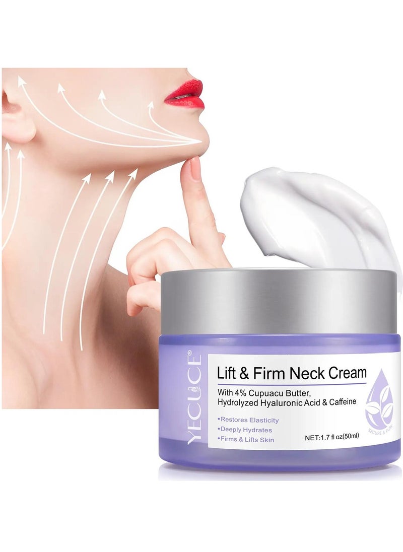 Yecuce Lift & Firm Neck Cream 50ml Neck Firming And Lifting Cream with 4% Cupuacu Butter Hydrolyzed Hyaluronic Acid & Caffeine Deeply Hydrates Moisturize & Smooths Reduce Sagging & Wrinkles  - Image 2