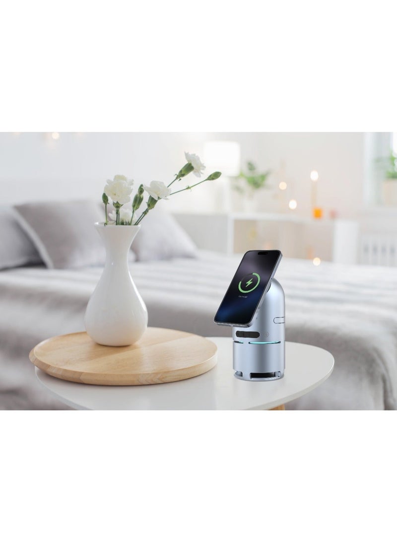Powerology Qi2 Speaker Charge Station 1000mAh Battery / Built-In Bluetooth Speaker / Pop-Out Charging Dock / Music Control Button / Built-In Safeguard / Wireless Charger / Portable Charger- Grey - Image 3