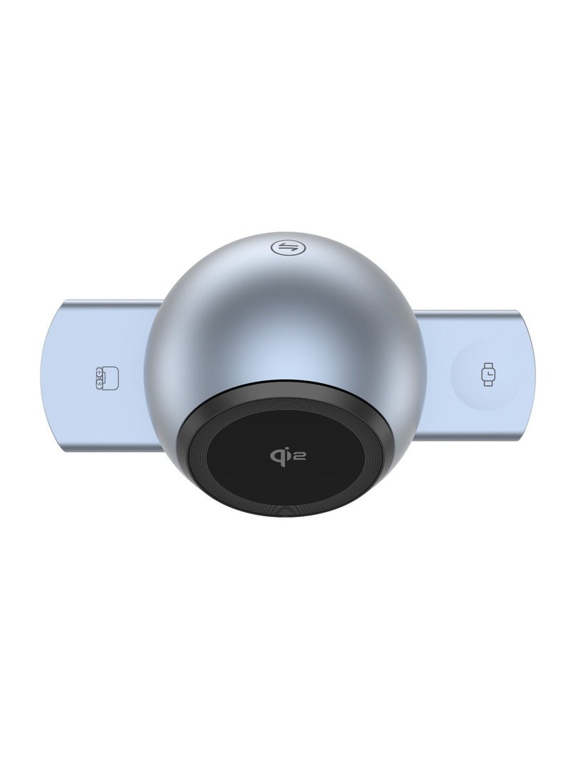 Powerology Qi2 Speaker Charge Station 1000mAh Battery / Built-In Bluetooth Speaker / Pop-Out Charging Dock / Music Control Button / Built-In Safeguard / Wireless Charger / Portable Charger- Grey - Image 5