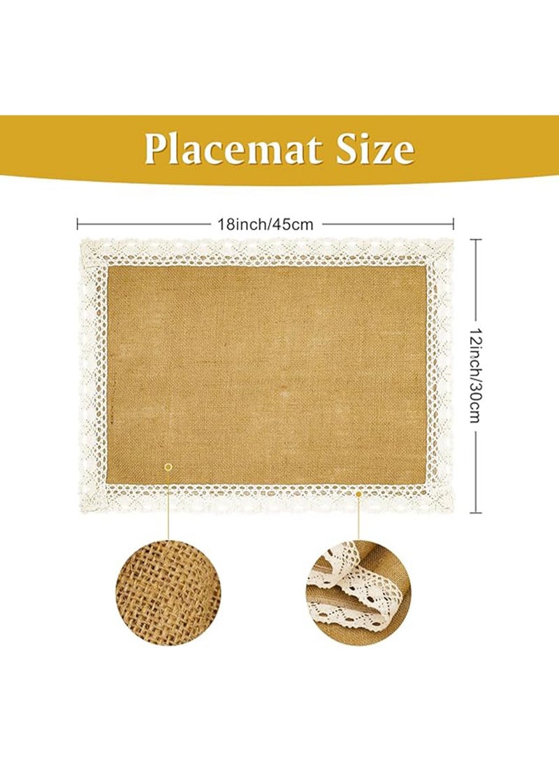 Placemats Set of 4 Jute Placemats Burlap Table Mats White Lace Table Mats Rectangular Woven Fabric Heat Resistant Non-slip Placemats for Farmhouse Kitchen Table Decoration - Image 2