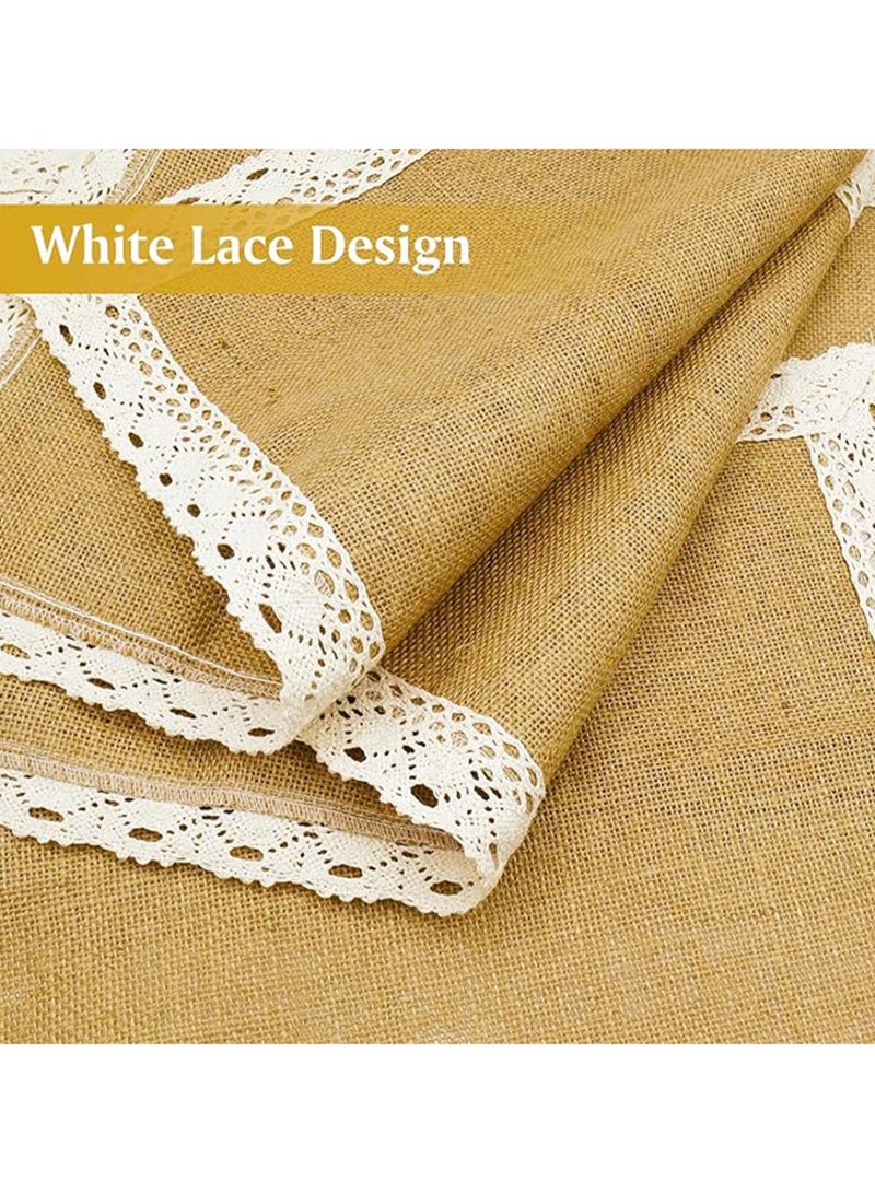 Placemats Set of 4 Jute Placemats Burlap Table Mats White Lace Table Mats Rectangular Woven Fabric Heat Resistant Non-slip Placemats for Farmhouse Kitchen Table Decoration - Image 4