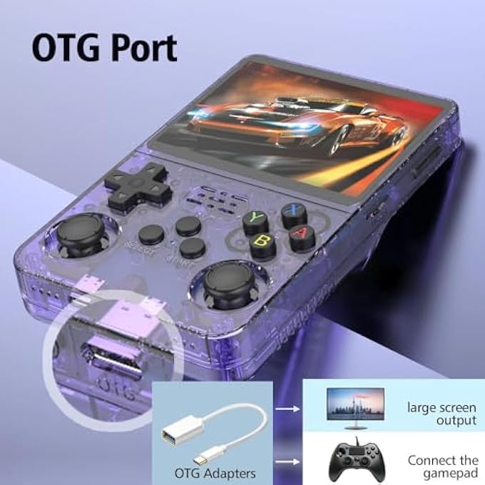 R36S RETRO HANDHELD GAME CONSOLE WITH 128G BUILT-IN 20000+ CLASSIC GAMES, OPEN SOURCE LINUX SYSTEM 3.5 INCH IPS SCREEN PORTABLE POCKET VIDEO PLAYER, TRANSLUCENT PURPLE - Image 4