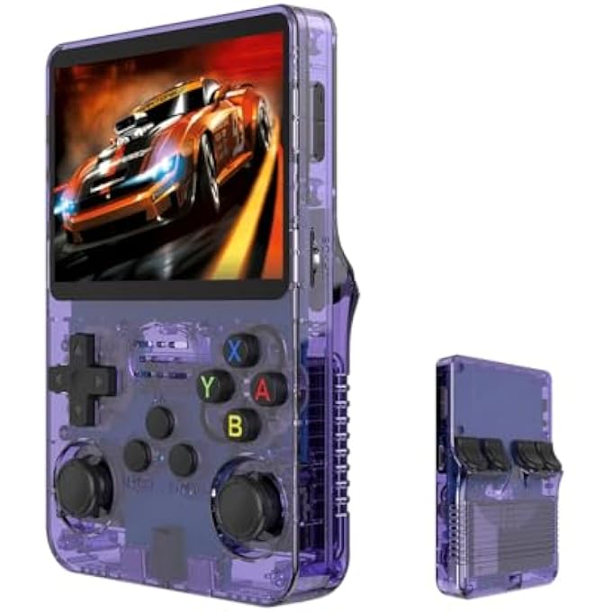R36S RETRO HANDHELD GAME CONSOLE WITH 128G BUILT-IN 20000+ CLASSIC GAMES, OPEN SOURCE LINUX SYSTEM 3.5 INCH IPS SCREEN PORTABLE POCKET VIDEO PLAYER, TRANSLUCENT PURPLE - Image 1