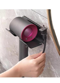 GUDOO Hair Dryer Holder Blow Dryer Hanger Wall Mount Hair Tool Organizer Blow Dryer Holder with Plug and Cord Organizer Hair Dryer Holder Wall Mount Self Adhesive for Bedroom and Bathroom Black  - Image 1