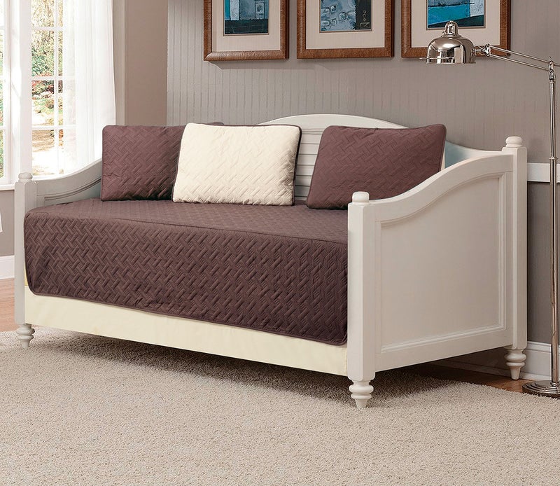 MK Home Mk Collection 5pc Modern Bedspread DayBed Solid Embossed CoffeeBeige New 