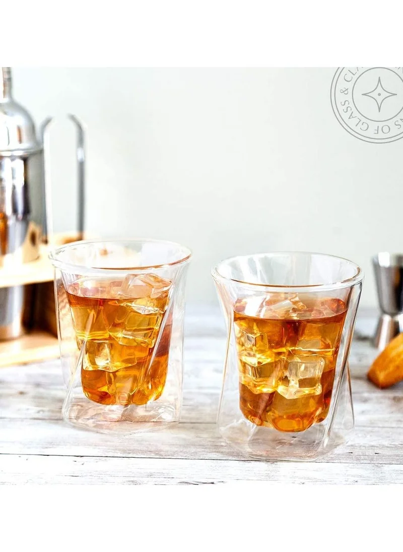 1Chase Double Wall Insulated Hexagon Shape Whiskey Glass, Borosilicate Glass Tumbler for Tea Coffee Juice etc,Set Of 2 350 ML