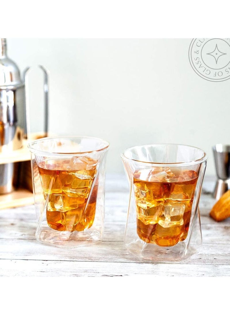 1Chase - Double Wall Insulated Hexagon Shape Whiskey Glass, Borosilicate Glass Tumbler for Tea Coffee Juice etc,Set Of 2 350 ML - Image 1