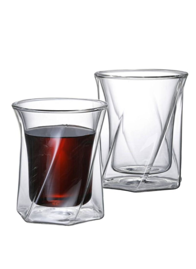 1Chase - Double Wall Insulated Hexagon Shape Whiskey Glass, Borosilicate Glass Tumbler for Tea Coffee Juice etc,Set Of 2 350 ML - Image 1