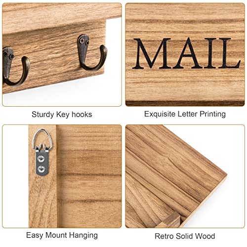 DLQuarts Mail Organizer with Key Holder for Wall Decorative Mail Sorter Wall Mounted, Wooden Mail Holder with 3 Hooks, Carbonized Brown - Image 4