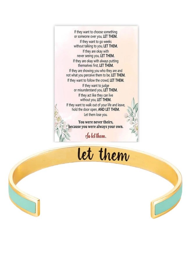 BlingNook Let Them Motivational Color Bangle, Stainless Steel Self Worth Inspirational Cuff Bracelets with Hidden Message Engraved Friendship Bracelet Jewelry Gift for Women Sorority Sisters Friends(Gold Green) - Image 1